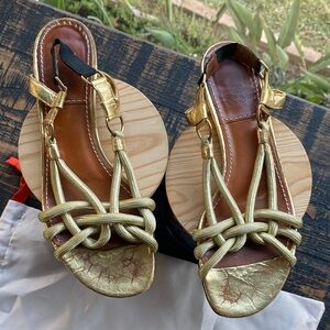 Lanvin 37 1/2 Gold Women's Sandals